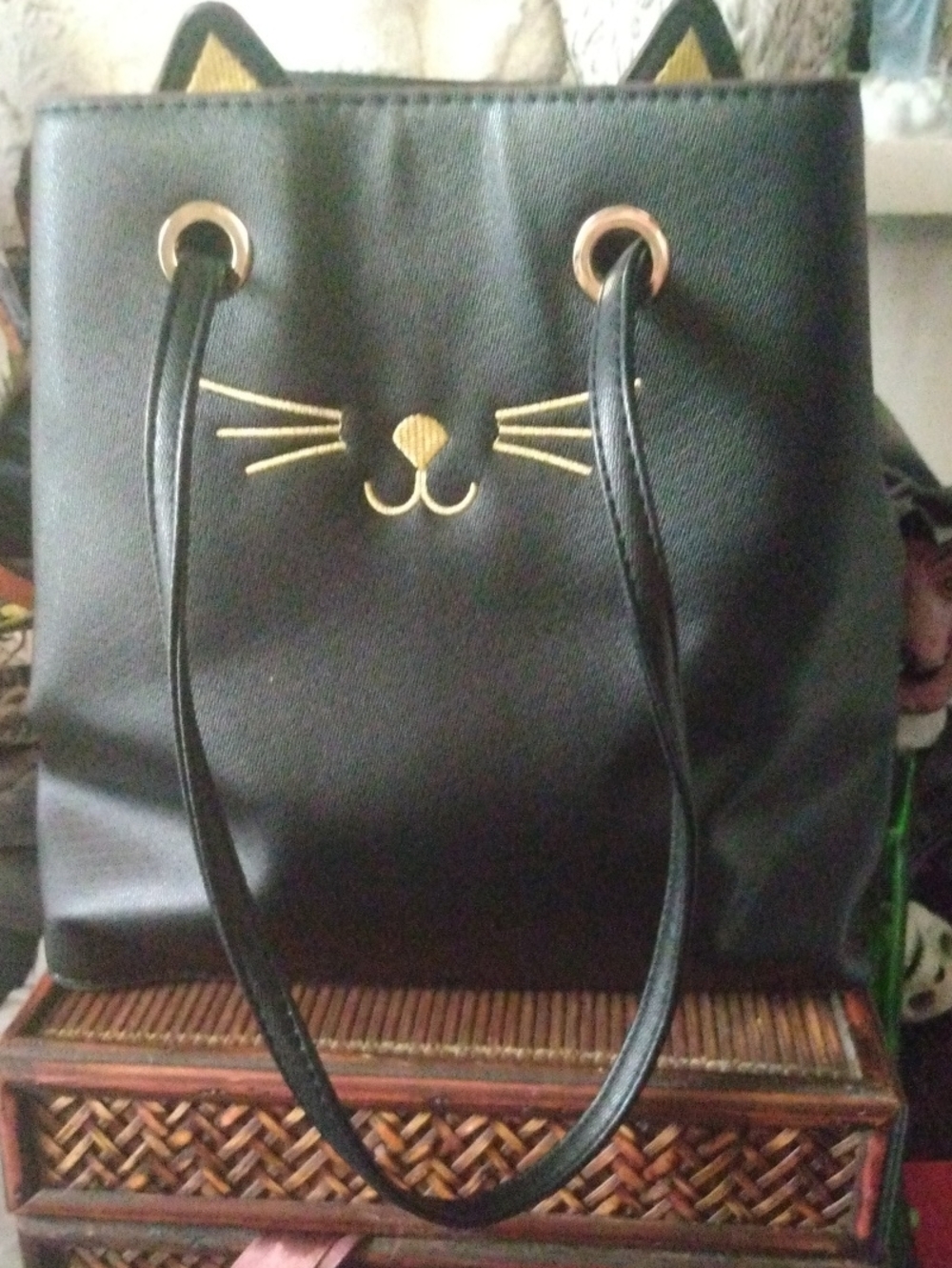 Black Cat Tote Bag with Gold Accent